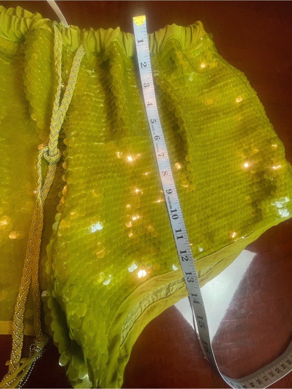 Free people Wisteria sequin shorts w Drawstrings Green Sz XS oversized Festival - Picture 8 of 15